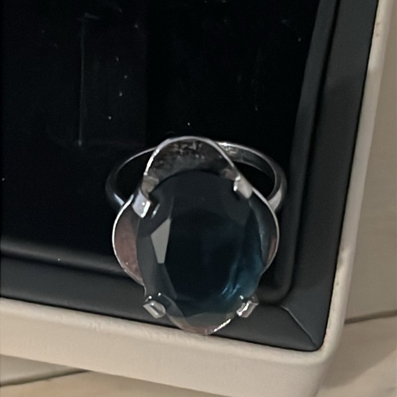 Vintage Art Deco Sterling Silver Blue Sapphire Gemstone Floral Ring - Picture 12 of 16